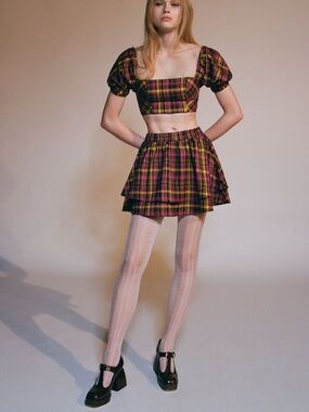 Urban Outfitters Plaid Crop Top - Pink & Green